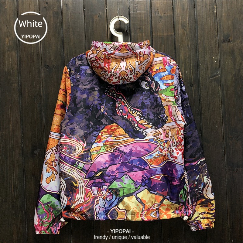 Graffiti three-dimensional dinosaur Retro Godzilla tie-dyed loose coat