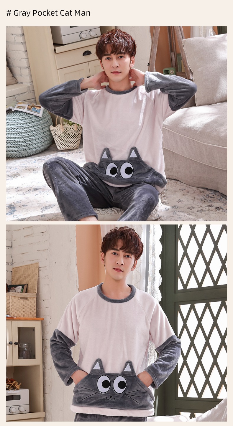 male thickening keep warm Flannel Condom Autumn and winter pajamas