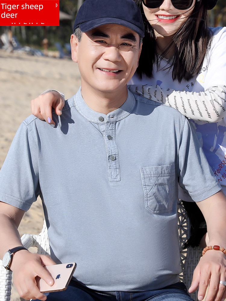 middle age dad Short sleeve Round neck T-shirt leisure time summer wear