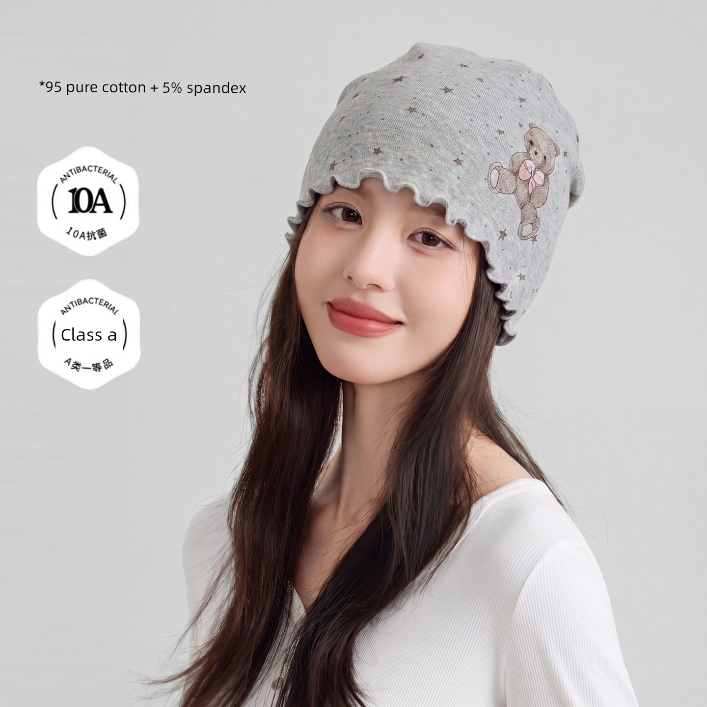Postpartum Cotton Hat for Autumn and Winter with Cartoon Ruffle Edges, Moisture-Wicking, Breathable, Head-Protecting Sleep Cap for Large Head Circumference — 1