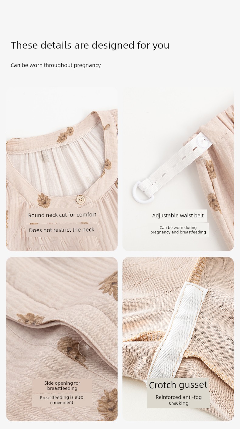 Gauze Postpartum Clothing, Summer Thin Style, Double-Layer Pure Cotton Nursing Home Wear, Breastfeeding Maternity Pajamas for Women, Spring and Autumn — 13