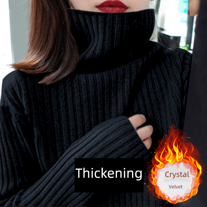 black keep warm Plush thickening ma'am High collar sweater
