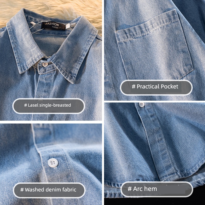Men's and women's money Long sleeve ins leisure time Denim tooling shirt