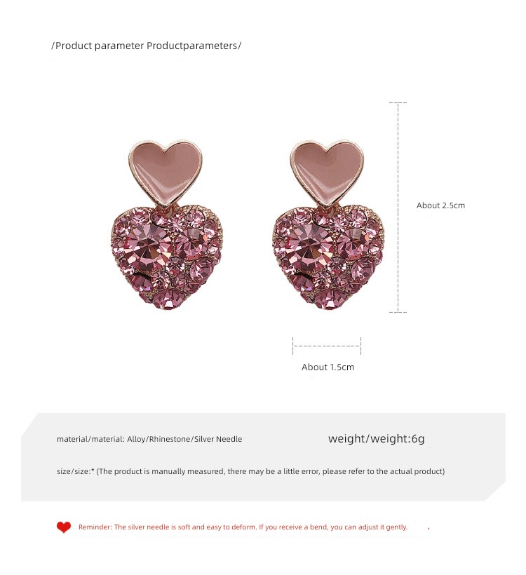 fashion Pink heart-shaped Ear Studs the republic of korea Simplicity female Silver needle