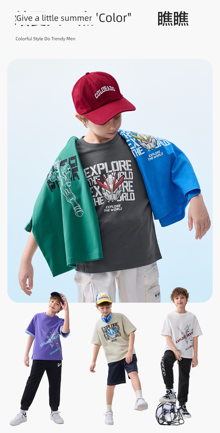 Balabala Short Sleeve Tops Casual Pure Cotton Children's Clothing — 34