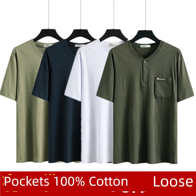 There are pockets pure cotton easy Middle aged and old people Short sleeve T-shirt