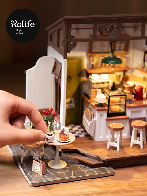 Ruojing Ruolai coffee shop DIY cottage handmade house wooden assembly model villa building block toy gift women