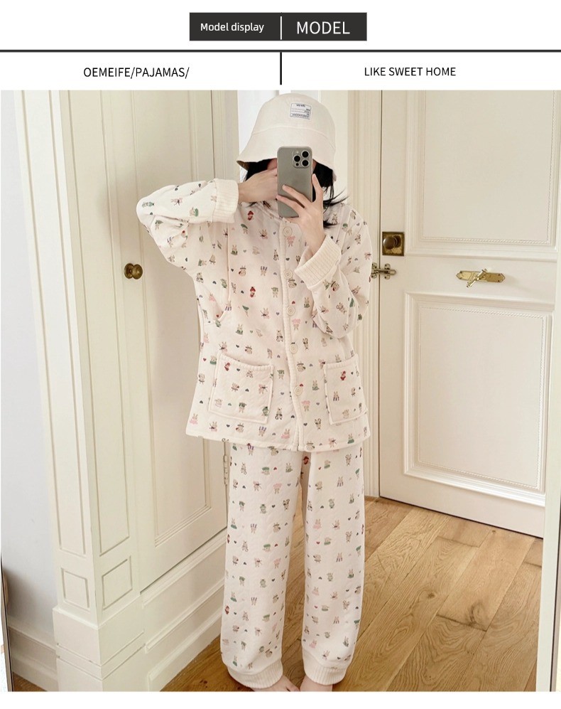 Spring, Autumn, and Winter Maternity Pajamas with Chest Pads, Thickened Air Cotton, No Need to Wear Underwear, Layered Maternity Sleepwear with Hood Set — 19