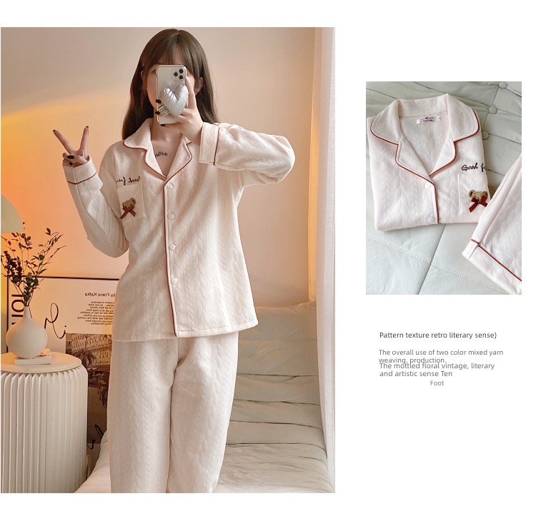 female Autumn and winter pure cotton thickening interlayer lovely pajamas