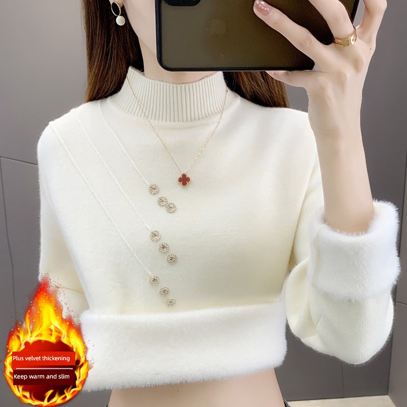one Velvet knitting Lay a foundation Half high collar Condom sweater