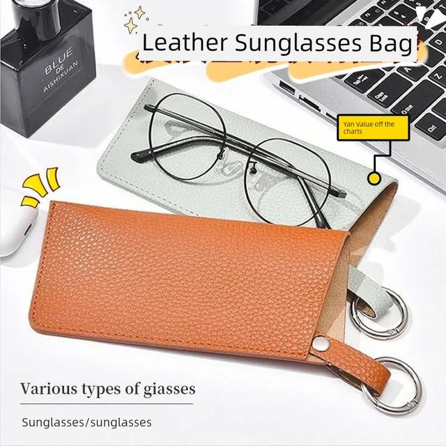 Portable hangable glasses storage bag PU sunglasses storage bag glasses bag convenient key ring glasses hanging bag