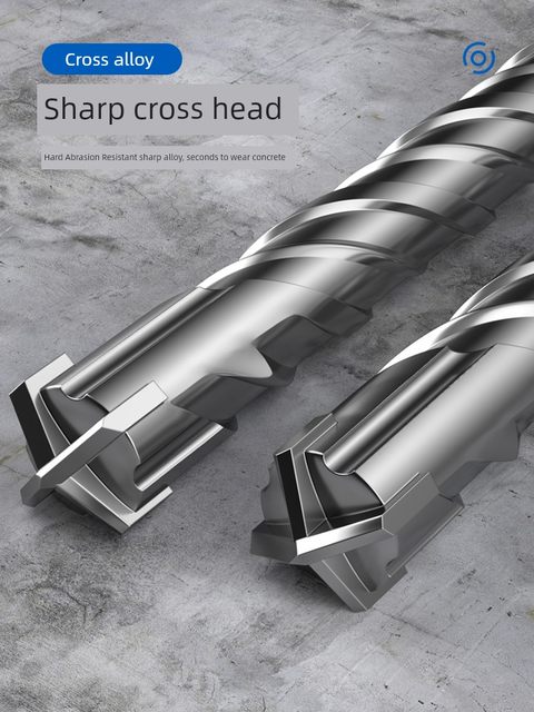 Square-handle impact drill bit round-handle electric hammer lengthened cross 250-600 four-blade concrete cement drill hole through wall stone