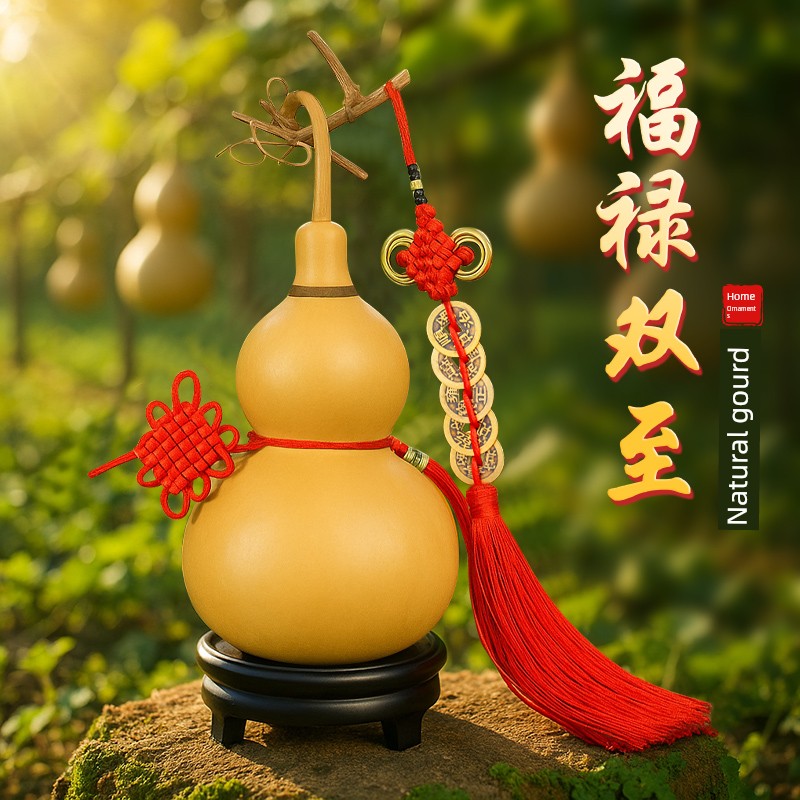 Natural Gourd Ornament for Door-To-Door Placement in the Living Room Entrance, Real Gourd for Moxibustion, Chinese Knot, Auspicious Large-Sized Decorative Item