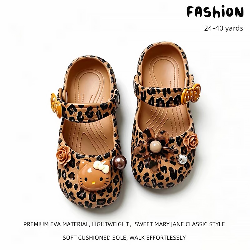 Mary Jane Children's Clogs for Girls, Cat-Themed Parent-Child Slippers, Kids' Summer Ballet Outdoor Shoes, Girls' Baby Beach Shoes — 3