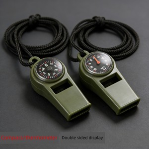 Outdoor Multifunctional Whistle Compass Thermometer Military Green Life-Saving Tool Practical Gift Double-Sided Display 