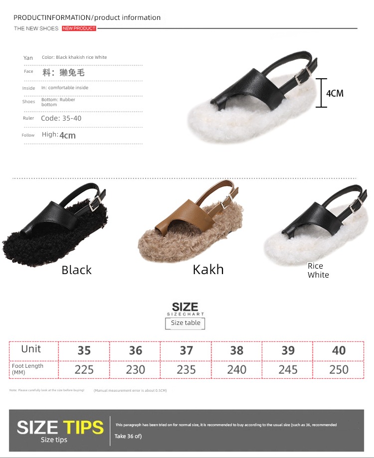 Autumn and winter Rex rabbit hair Toenail Middle heel Rome Sandals
