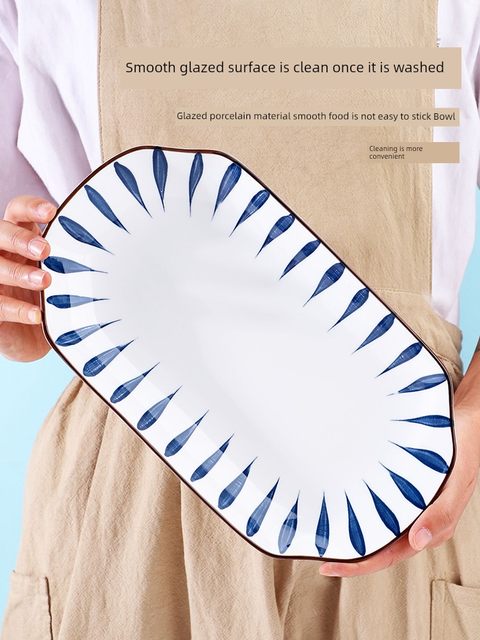 Fish plate 2 pack new household Japanese ceramic steamed fish plate plate dish dish plate rectangular fish plate high appearance