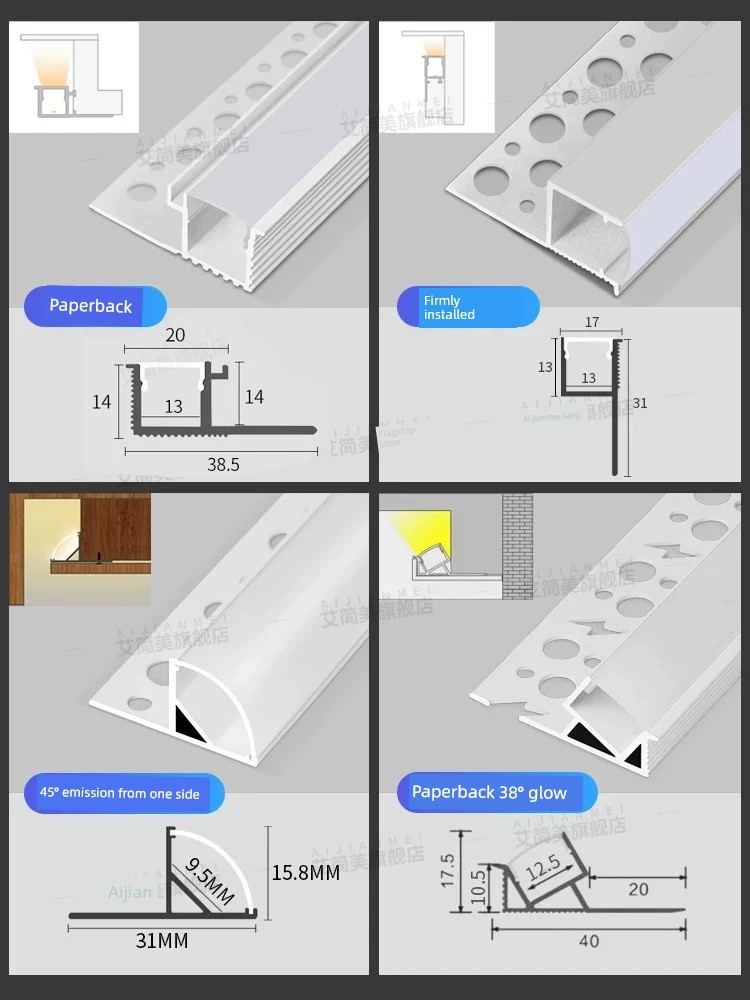 Single-Sided Upward Light-Emitting Linear Light Strip for Double Eyelid Ceiling, Side-Reflecting Linear Light Strip, Vertical Aluminum Linear Light Channel