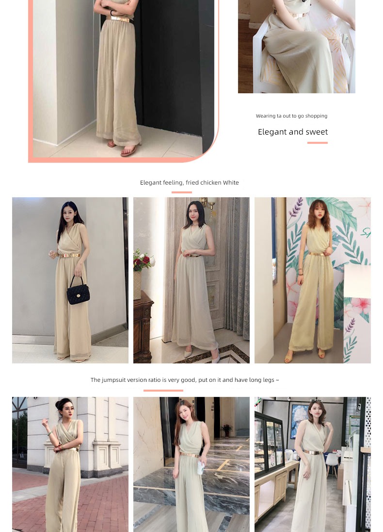 Chiffon fashion Straight cylinder easy High waist Sagging sensation Jumpsuits