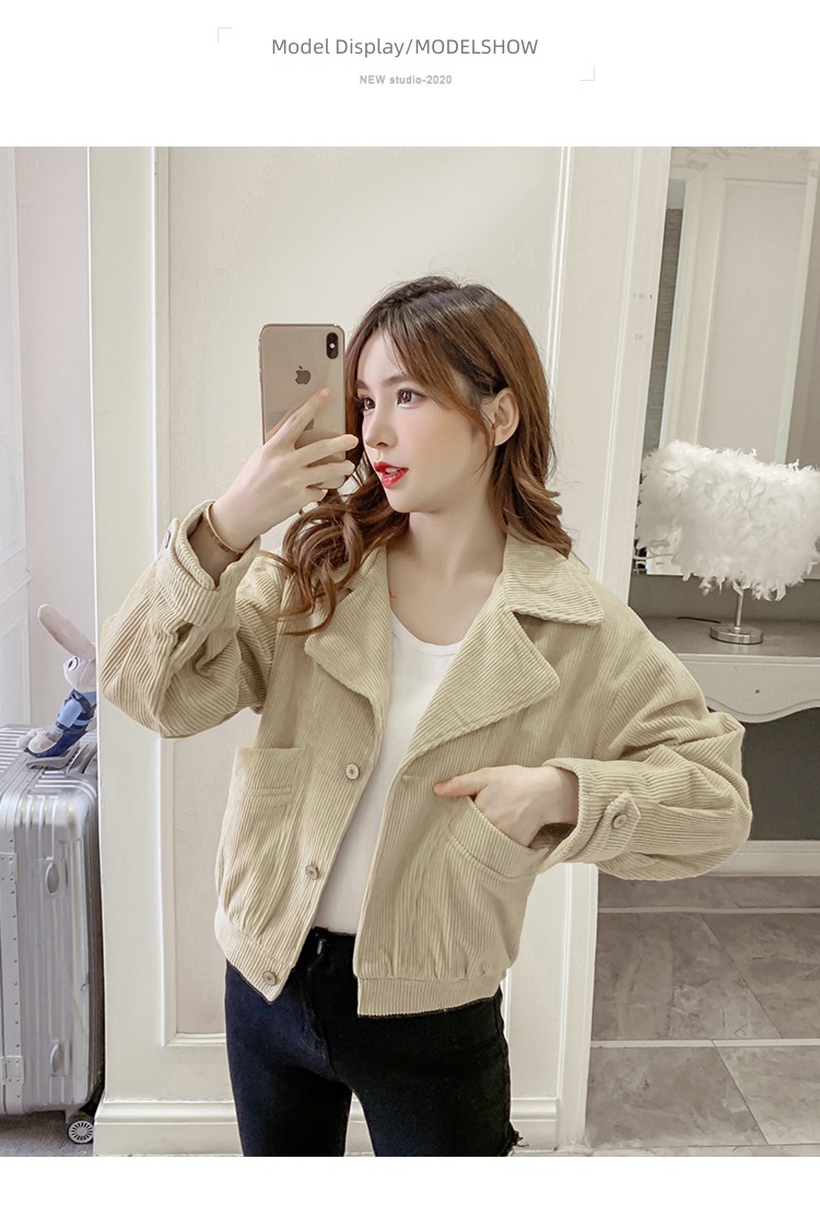 Little fragrance corduroy easy Show thin Versatile short coat