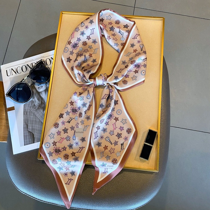 spring Thin and narrow Sliver ma'am Versatile bevel angle Small silk scarf