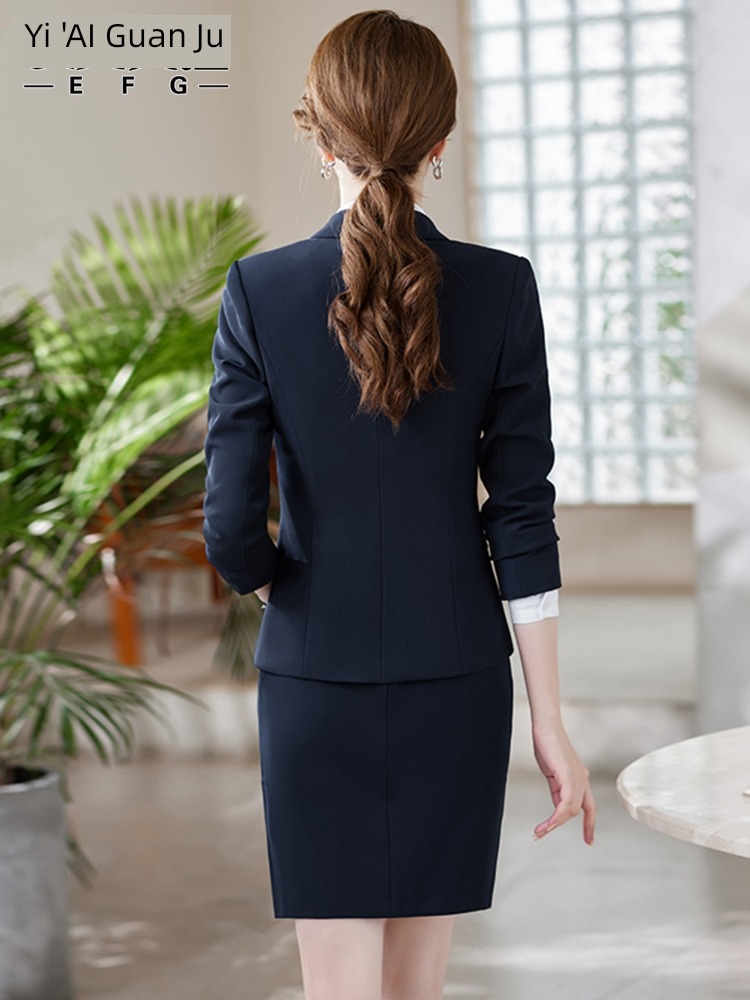 dark blue Autumn and winter coverall temperament Occupation suit
