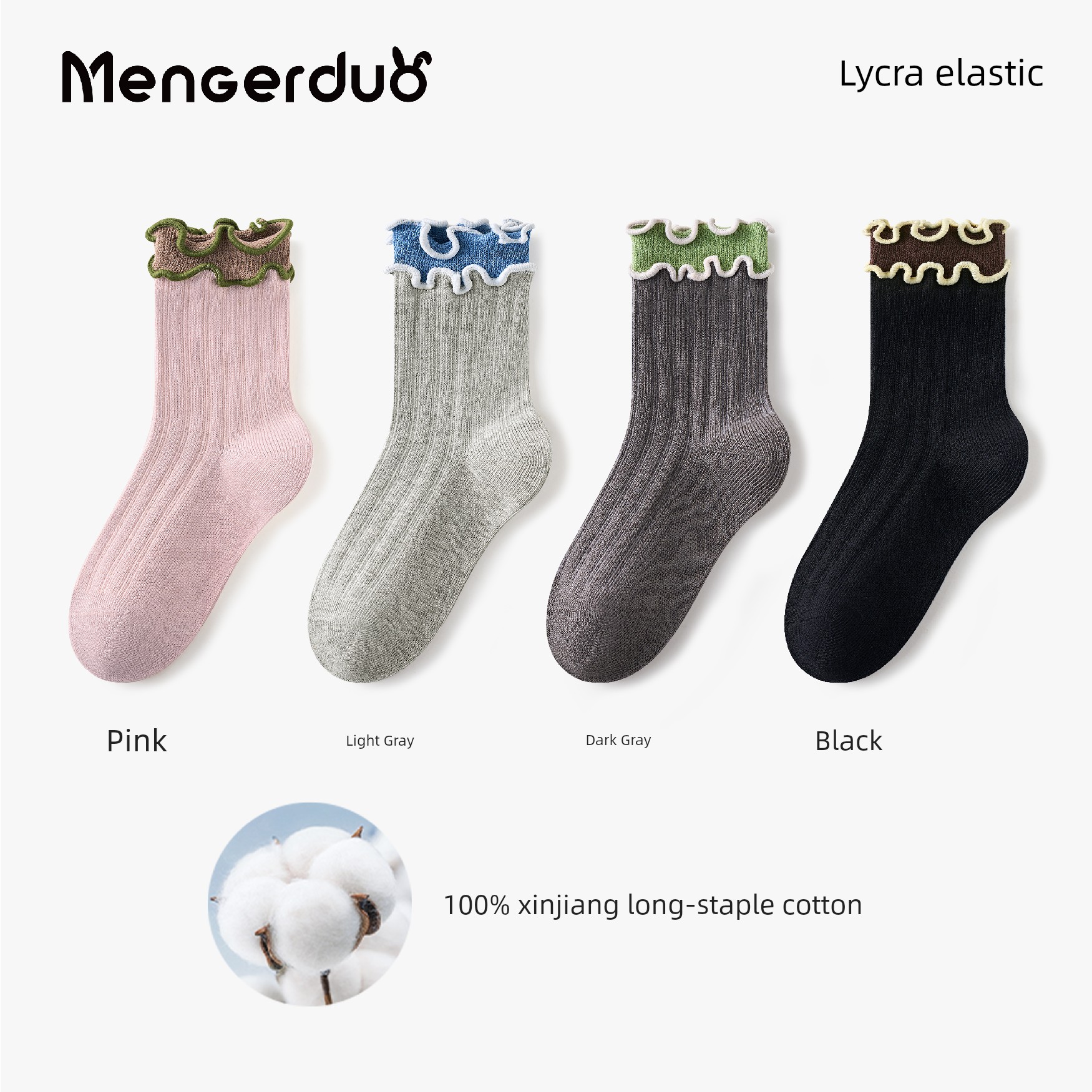 Girls' Socks for Spring and Autumn, 100% Pure Cotton, Children's Lace Princess Socks, Girls' Ruffled Mid-Tube Socks for Autumn and Winter — 5