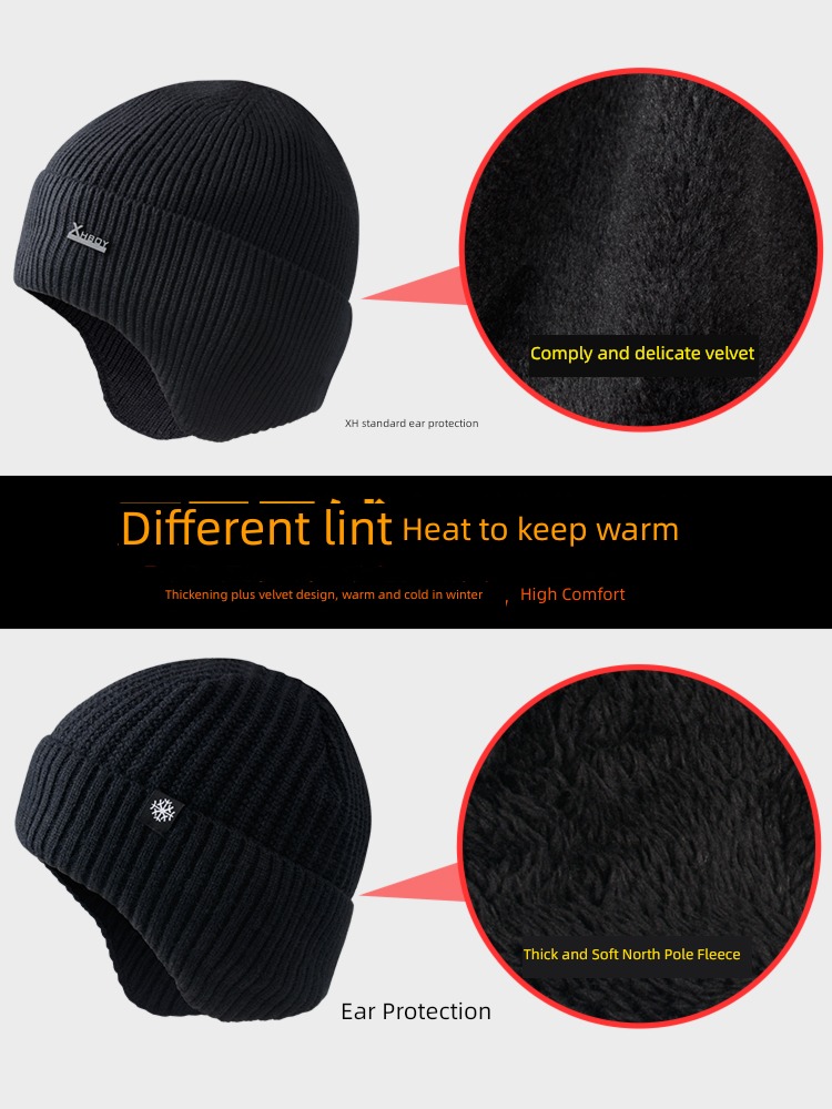 2022 winter Wool Hat men and women Plush thickening Knitted hat keep warm Ear protection Cotton cap Neckline Cap Lei Feng hat