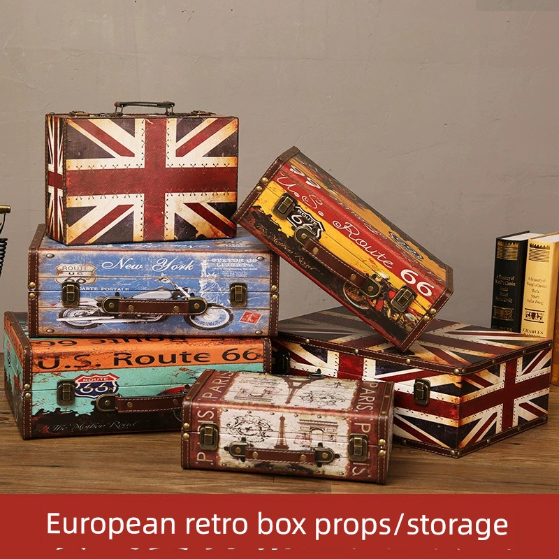 美式歐式復古手提箱收納箱客廳裝飾品行李箱道具木箱子擺件時尚歐式風格