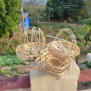 Bamboo Woven Basket Hotel Restaurant Snack Basket Natural Eco-Friendly Bamboo Basket Round Basket Dustpan Mini Portable