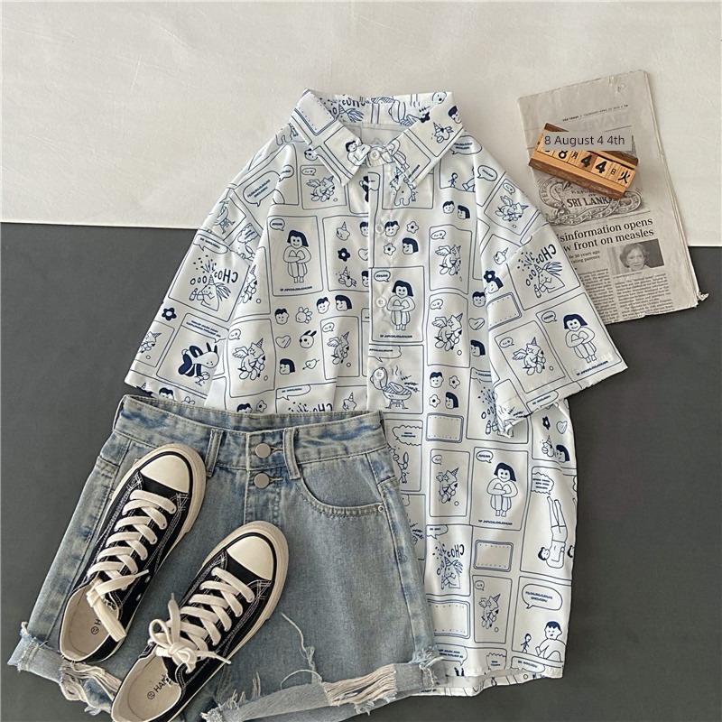 Short sleeve shirt student lovers summer wear Put on your clothes Cartoon