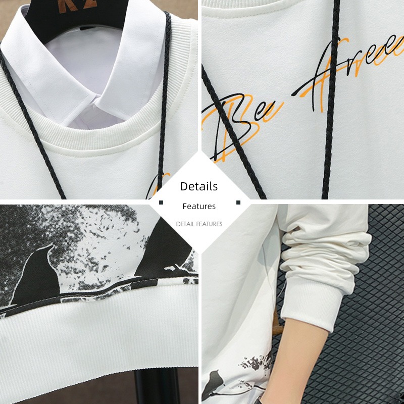 dandy easy trend Ruffian handsome Round neck Sweater