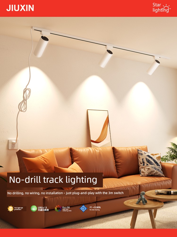 Spotlights Require No Wiring, No Drilling, Suitable for Commercial Use, No Wiring Required, Adjustable Angle, Movable, Plug-In, No Installation Required, Track Lights