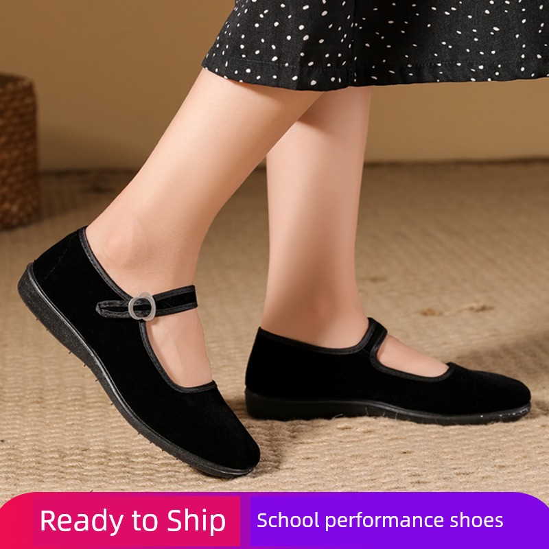 Children's Choir Black Performance Cloth Shoes for Girls, Medium Low Heel, Boys' Old Beijing Cloth Shoes with Soft Soles for Elementary School Students' — 3
