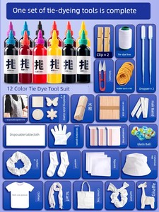 Tie-Dye DIY Material Package Tool Outfit Kids Cooking-Free Pigment 12 Colors Handmade Dye Suit Fabric T-shirt Square Sca