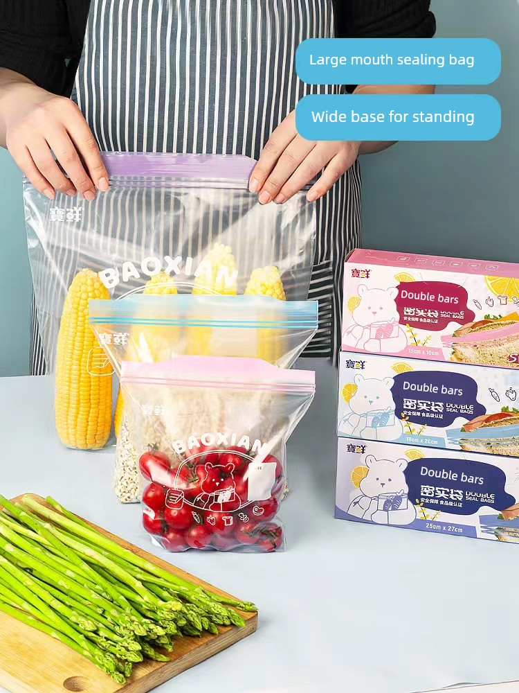 Sealed Fresh-Keeping Bags for Home Use, Food-Grade, Specifically for Refrigerator and Freezer, Double-Ribbed, Thickened, with Sealing, for Portioning and Self-Sealing Food