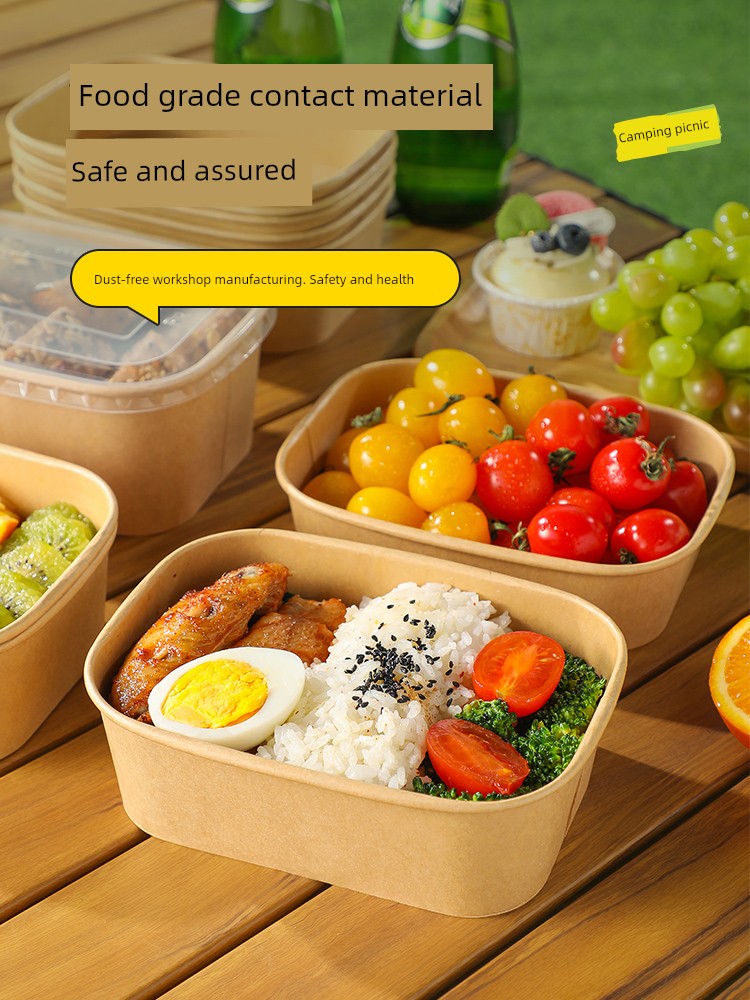 Food Grade Fruit Brown Packing Paper Rice Bowl Disposable Lunch Box