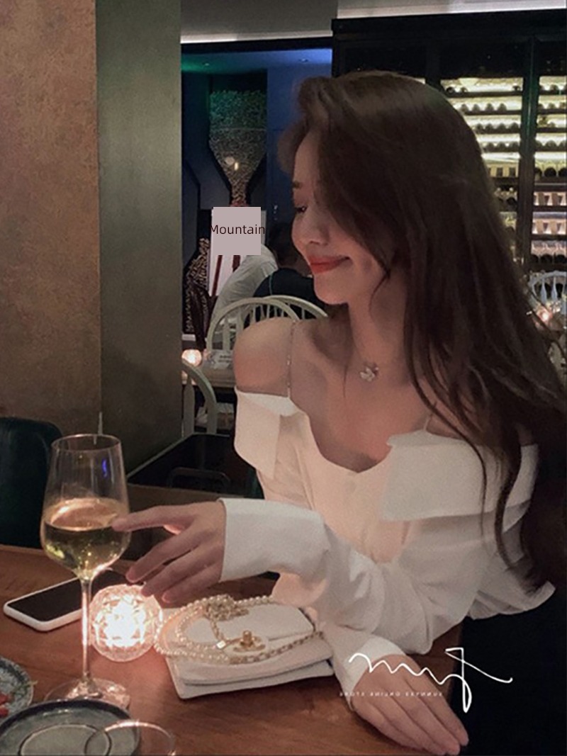 strapless  Sense of design camisole jacket early spring white shirt