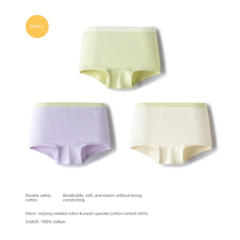 Balabala Girls' Underwear, Pure Cotton Children's Boxer Shorts, Toddler and Big Kids' Triangle A-Class Non-Binding Three-Pack — 3