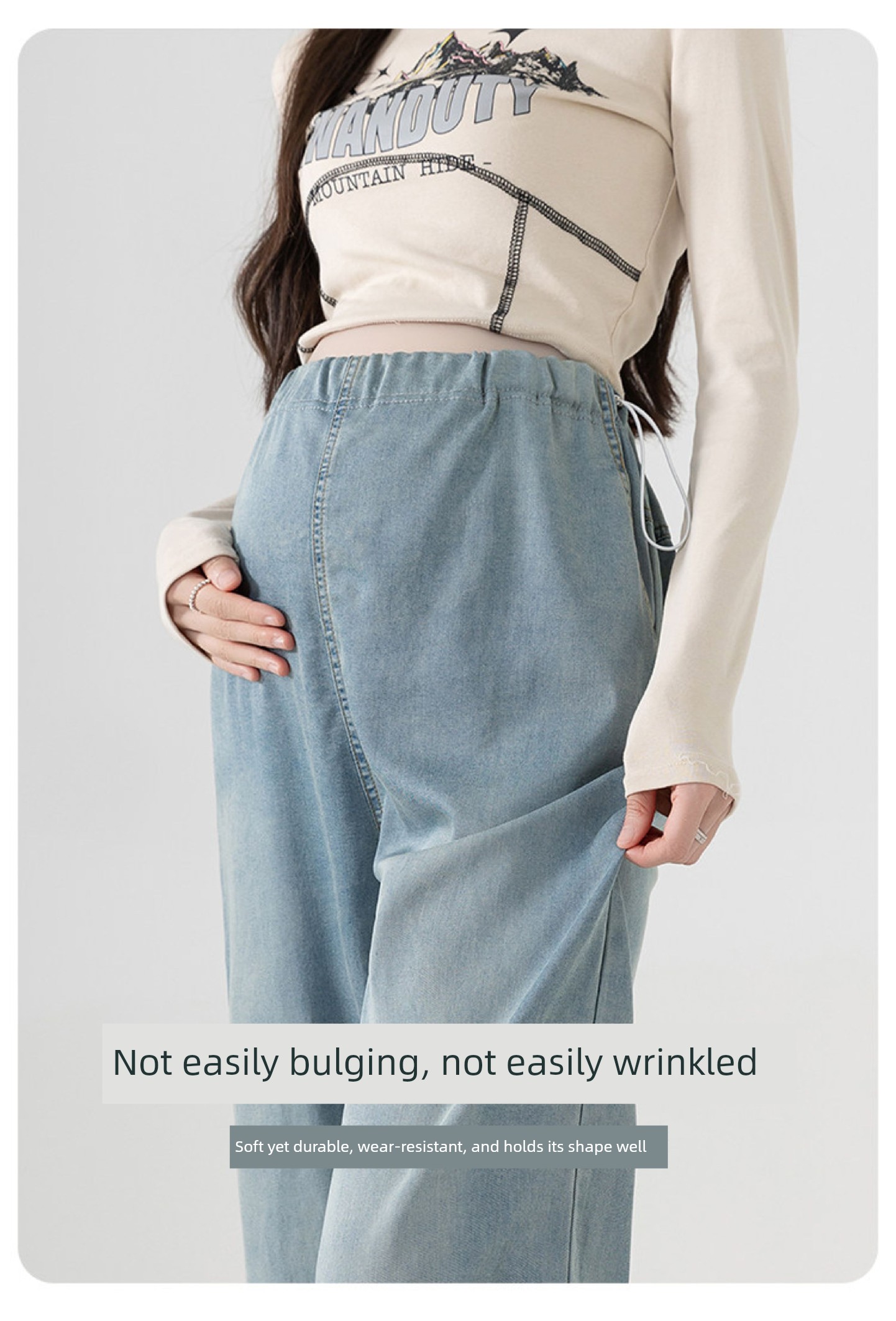 Maternity Pants for Summer, Thin and Loose-Fitting, Slimming Tencel Jeans, Summer Wide-Leg Pants Without Belly Support for Petite Sizes — 10