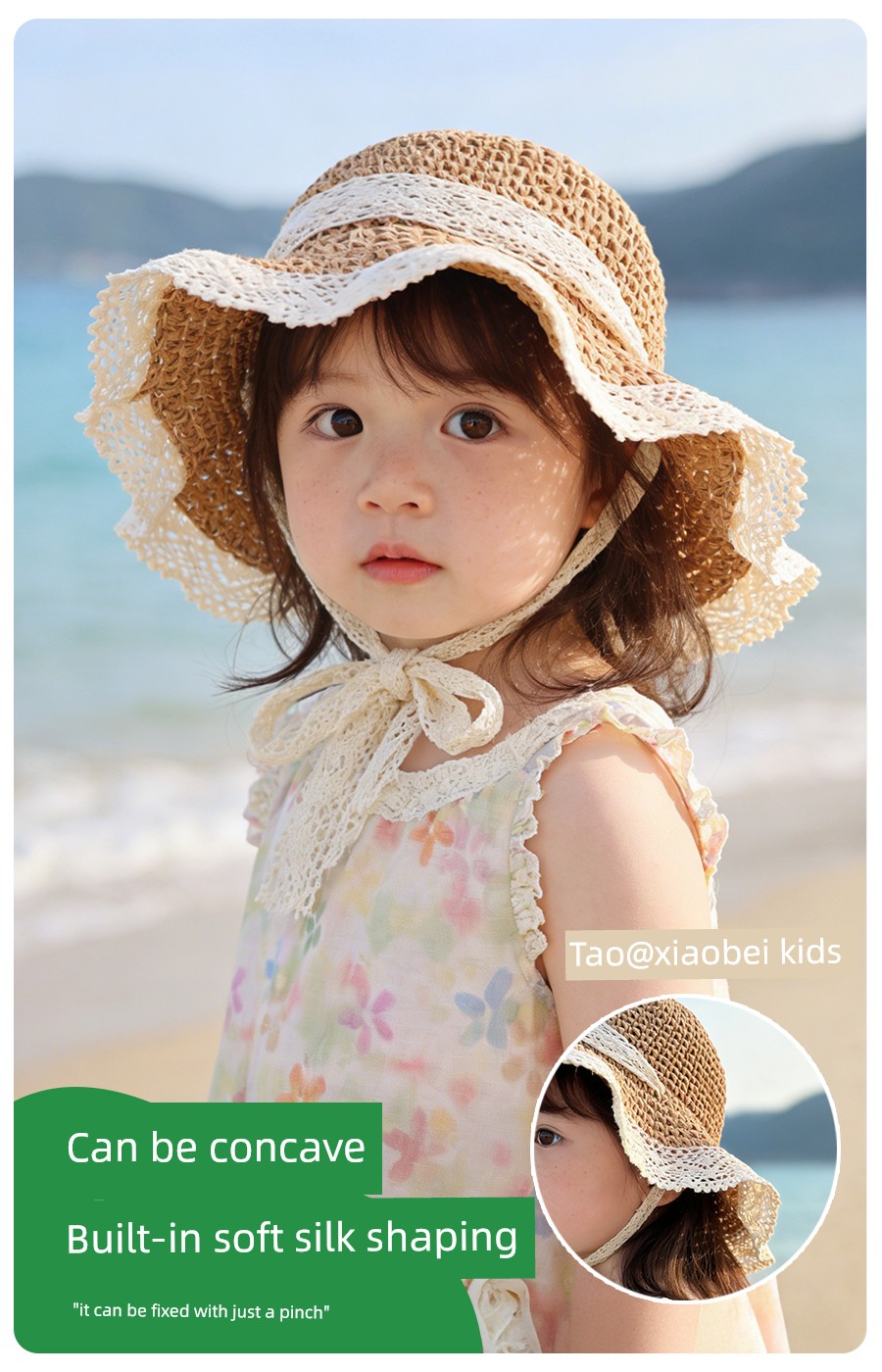 Girls' Straw Hats, Kidsren's Hats, Summer Hand-Knitted Baby Sun Protection Hats, Sun Hats, Lace-Edged Beach Hats, Family Matching Hats — 3