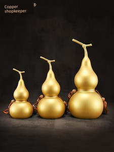 Copper Gourd Ornaments Pure Brass Gourd Faucet Opening Hollow Golden Gourd Large Living Room Office Crafts