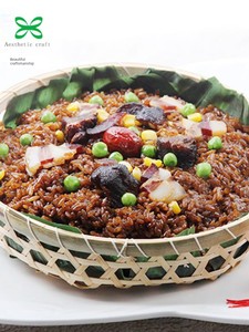 In-Stock Round Bamboo Basket with Holes, Lotus Leaf Rice, Black Rice, Pork Ribs and Eight-Treasures Rice, Restaurant Ste