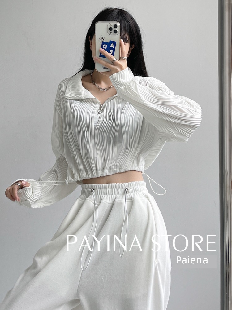 Korean version High waist Exposed navel zipper easy unique Sweater