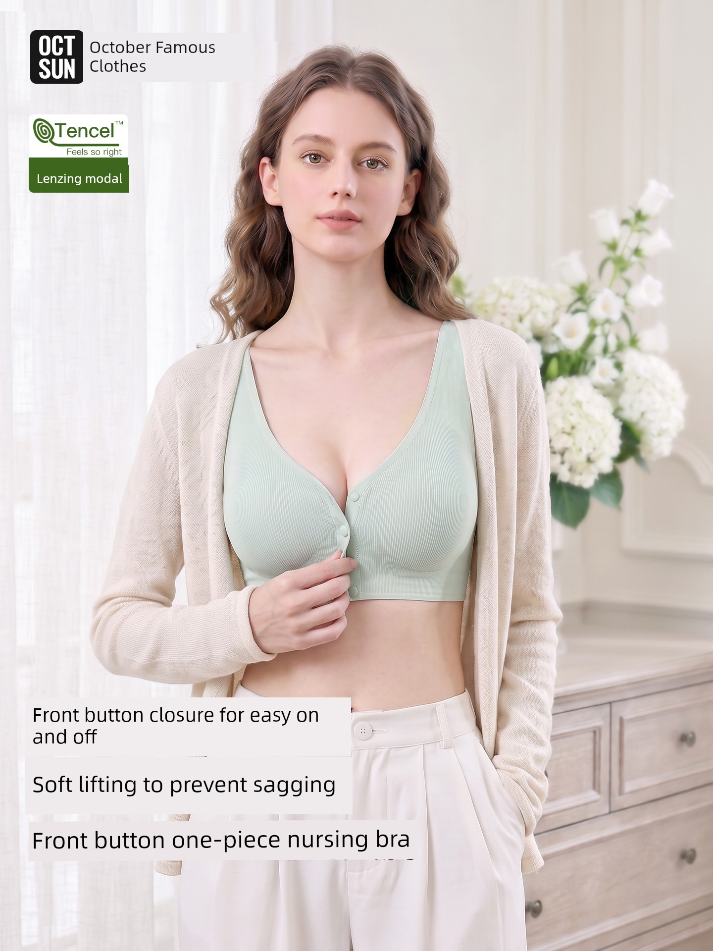 October's Popular Front-Button Maternity Nursing Bra, Anti-Sagging, Postpartum Breastfeeding-Specific Sleep Vest Bra