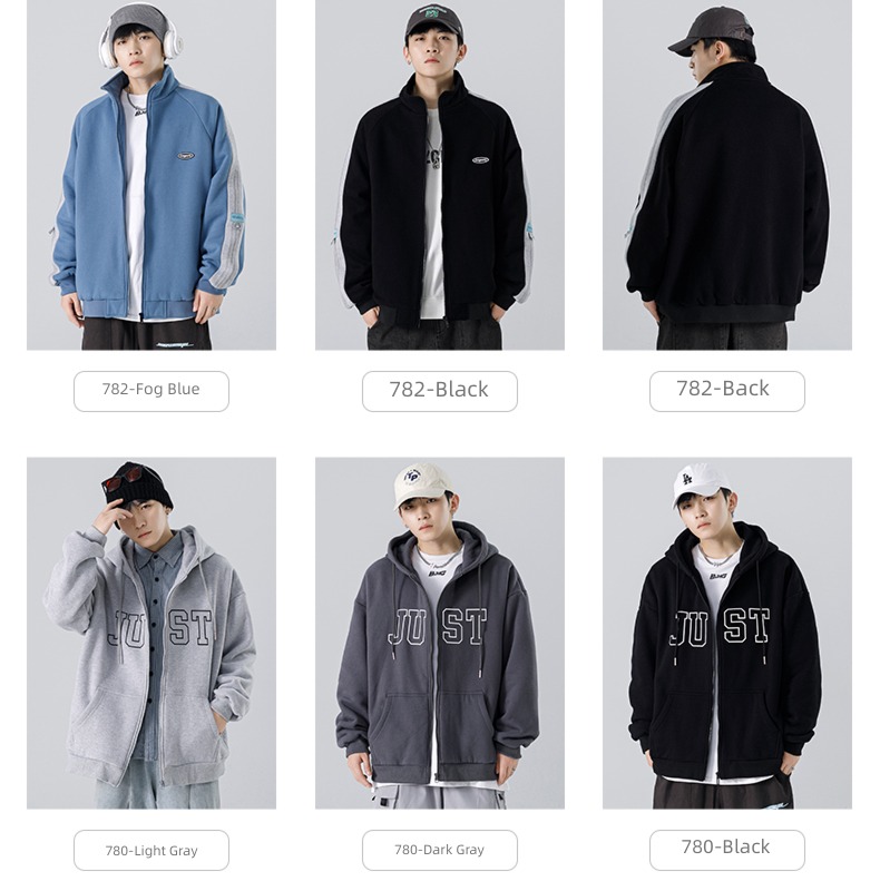 spring and autumn Color contrast Splicing stand collar men's wear Jacket loose coat