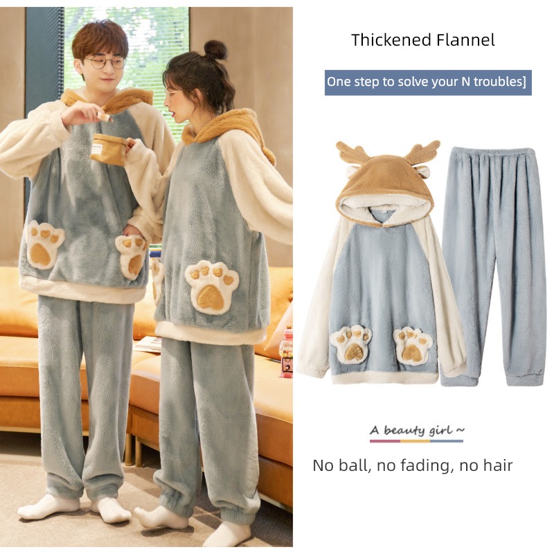 Autumn and winter ma'am Flannel Antlers lovers pajamas
