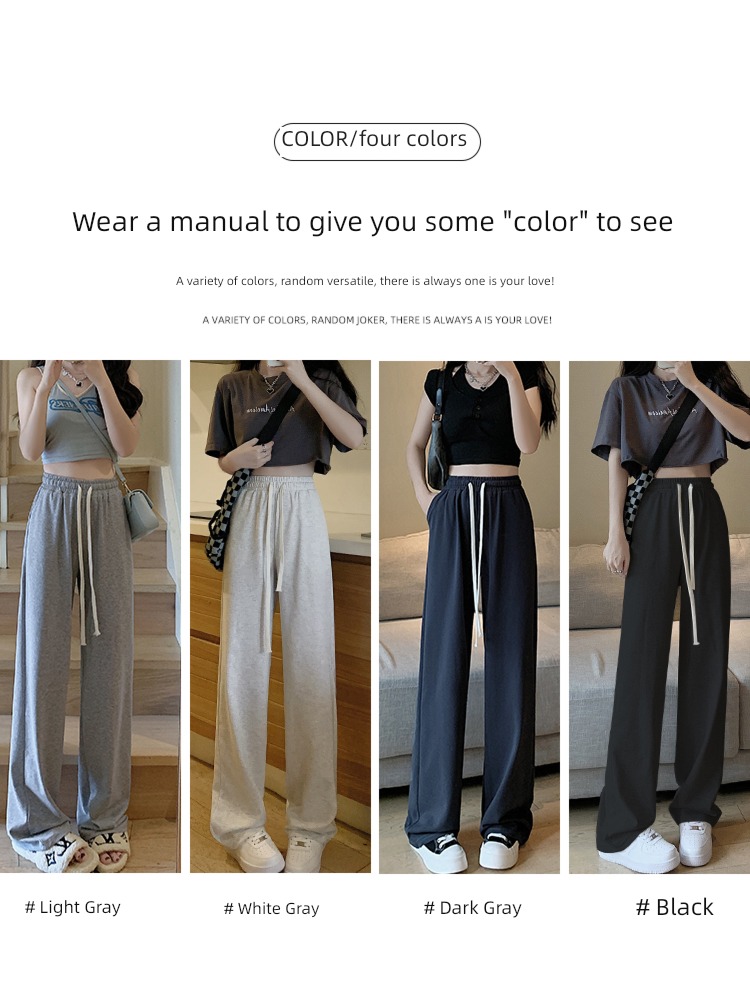 female Autumn and winter High waist leisure time Plush grey Sports pants