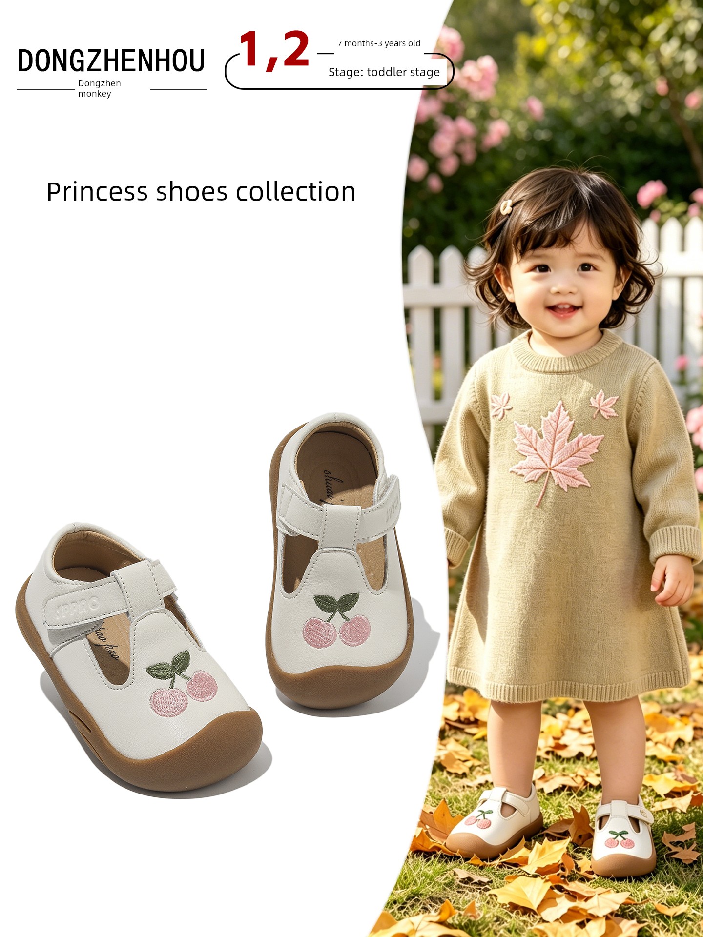 Dongzhen Monkey Girl Baby Shoes Spring and Autumn Soft Sole Non-Slip Children's Shoes Comfortable Velcro Toddler Shoes Anti-Collision Girls' Shoes