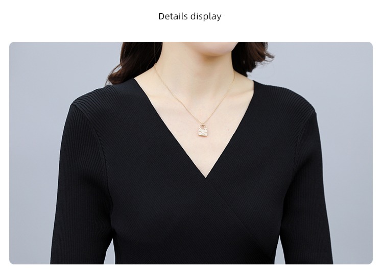 knitting Spring and Autumn V-collar fashion Lay a foundation Medium length skirt